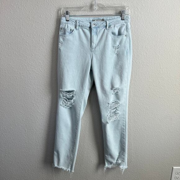 Tractr Distressed Skinny Leg Jeans Girl's 14 Light Wash Mid Rise Stretch Raw Hem - Picture 1 of 6